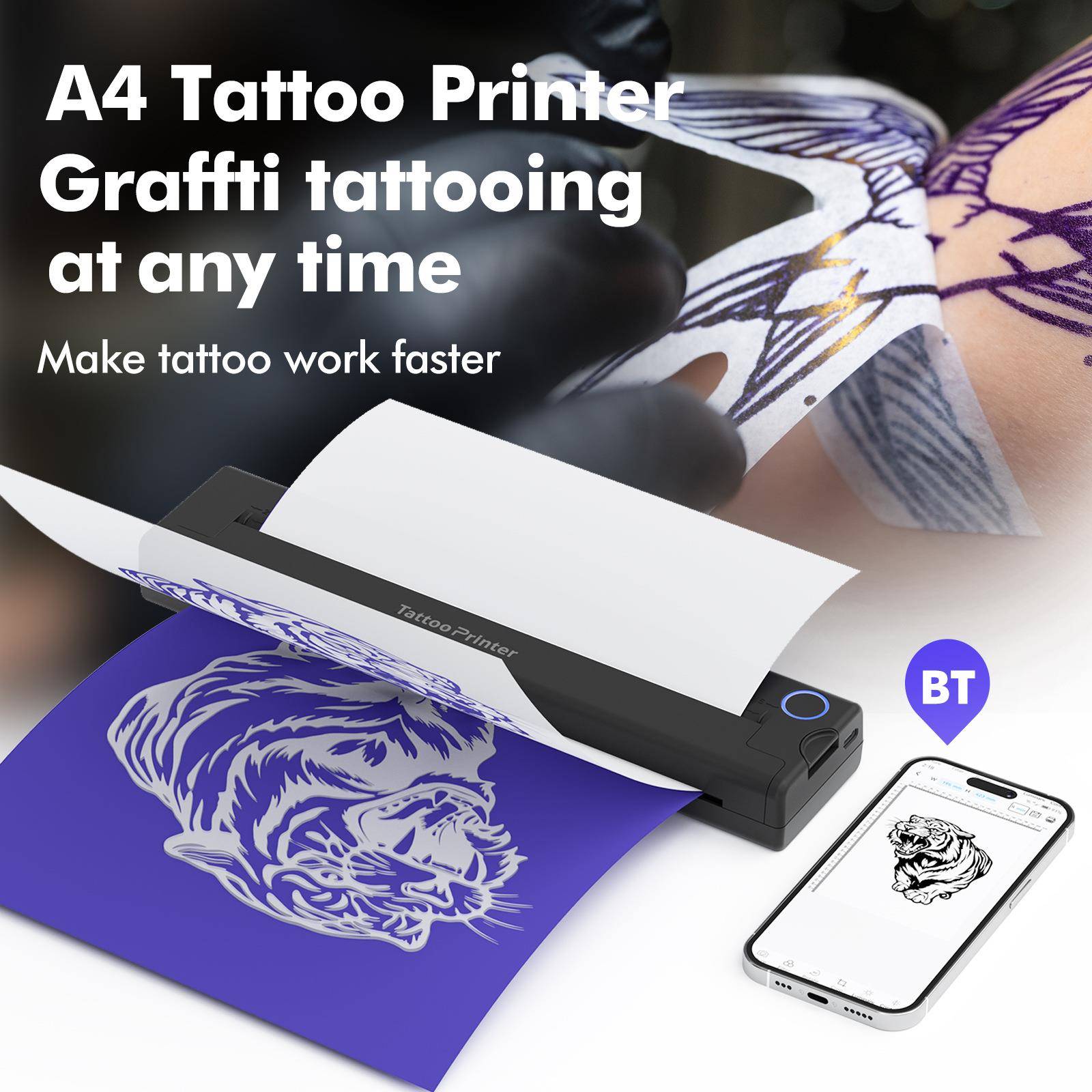 A46小型热敏打印机无墨办公纹身便携式A4文档打印机Tattooprint
