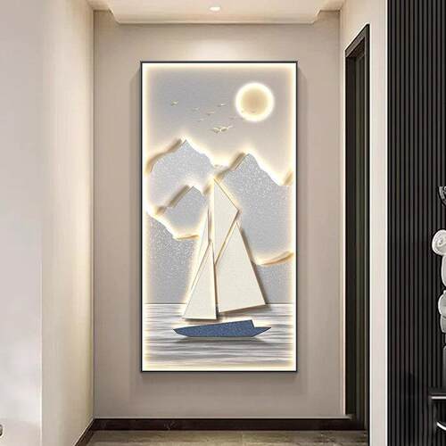 一帆风顺现代轻奢玄关装饰画高档山水走廊过道挂画入户正对门壁画