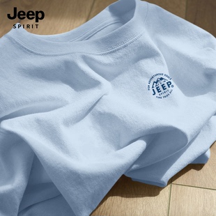 短袖 JEEP 上衣透气男士 蓝色山系男款 SPIRIT吉普纯棉T恤男夏季