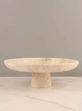 圆欧式轻奢大理石洞石居三脚形盘果托盘1258摆件客厅酒店样板房家