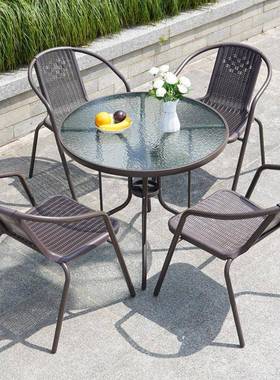 外庭院经济型圆形户简约方黑桌色VPE钢化玻璃圆桌现大代商用时尚