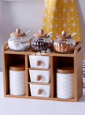 A料10L欧盐糖玻璃调料盒罐置物架厨房家用调式味调F76JJ87S味罐密