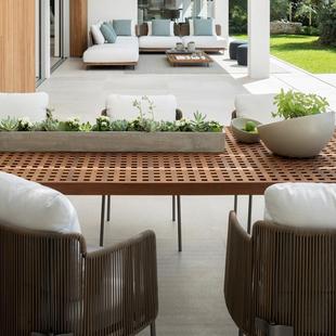 户外藤园编桌椅组FLO合高商端庭院家具花沙发藤木椅阳台柚长桌餐
