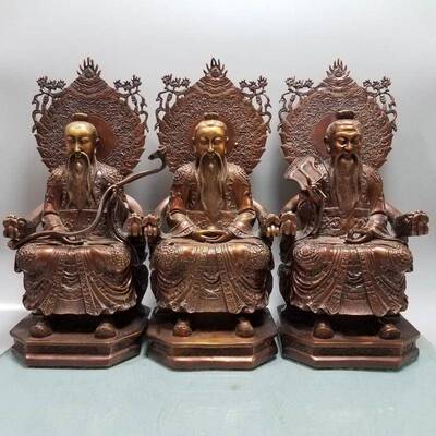 铜三道祖铜像摆件始元天尊灵清PHT宝天尊道德尊天桌面装饰品像