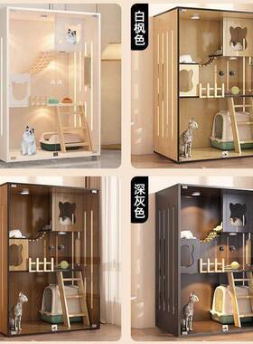 猫F985T755别墅笼子木猫厕一体透空间豪猫华玻璃门封实闭式猫舍气