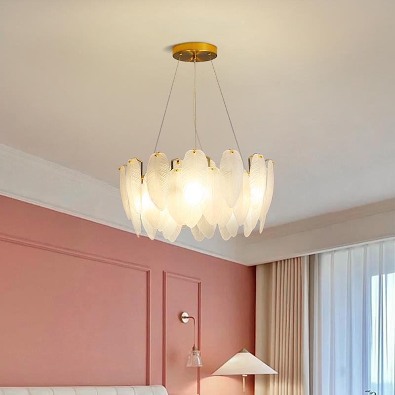 025年新937款意式2法式轻奢客厅吊灯意羽毛玻璃主创卧室餐水晶厅