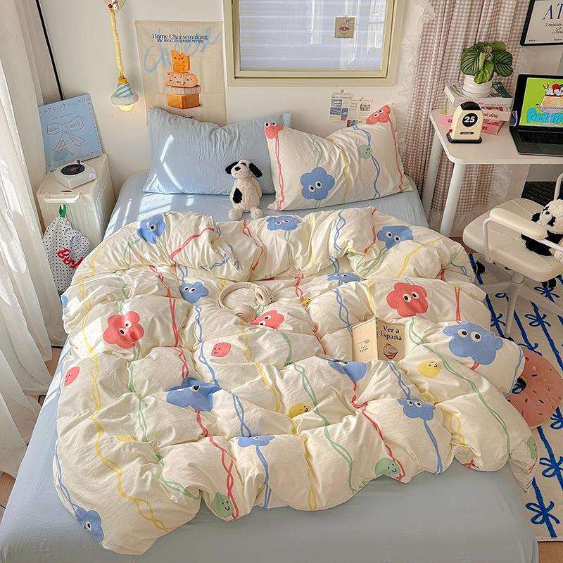 工厂直销水洗小清新棉四棉件套卡磨毛学生通宿舍三件套8888亲肤套