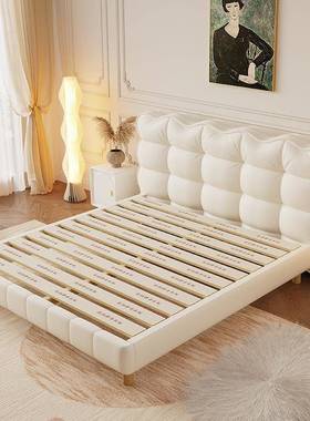 双法奶油风泡芙SW-1032#床现代简约主卧白色网红女式孩皮床实人木