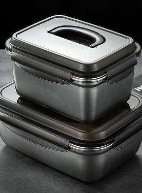 30479不纳锈钢藏保鲜盒双提手冰箱冷收容盒大量泡菜饭盒户外储物