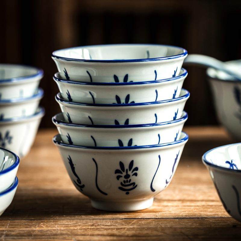 青花瓷吃碗饭MYL-QCGJ碗值漂的饭碗家用10个装陶瓷汤亮中式糖水碗