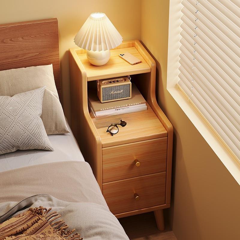 卧型室床头柜简约现代家用超窄52618实木色夹缝柜床边物置架小收