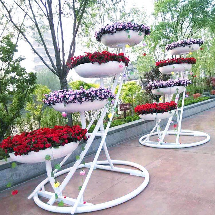 步步高升 多层花盆 大型欧式铁艺花架园林景观城市绿化带摆件
