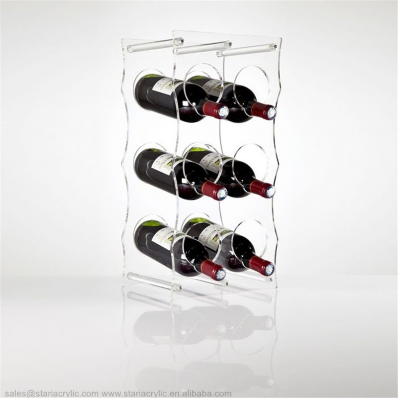 垂直透明亚克力酒架6瓶塑料Lucite 6槽酒瓶架有机玻璃亚克力可堆
