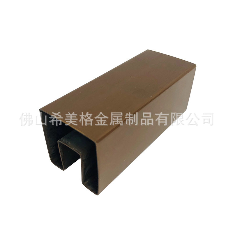 厂家供应玻璃栏杆扶手管配件不锈钢凹槽方形管拉丝玫瑰金方槽管
