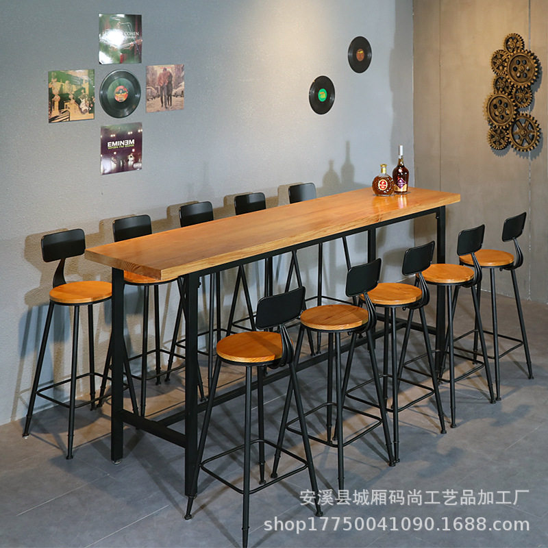工业风吧台桌椅组合酒吧台靠墙高脚桌实木吧台桌家用简约长条桌子