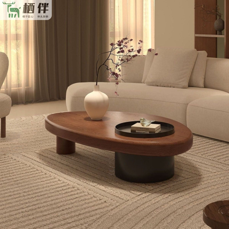 中古风实木茶几茶桌家用客厅2026异形小户型民宿设计师创意原木桌