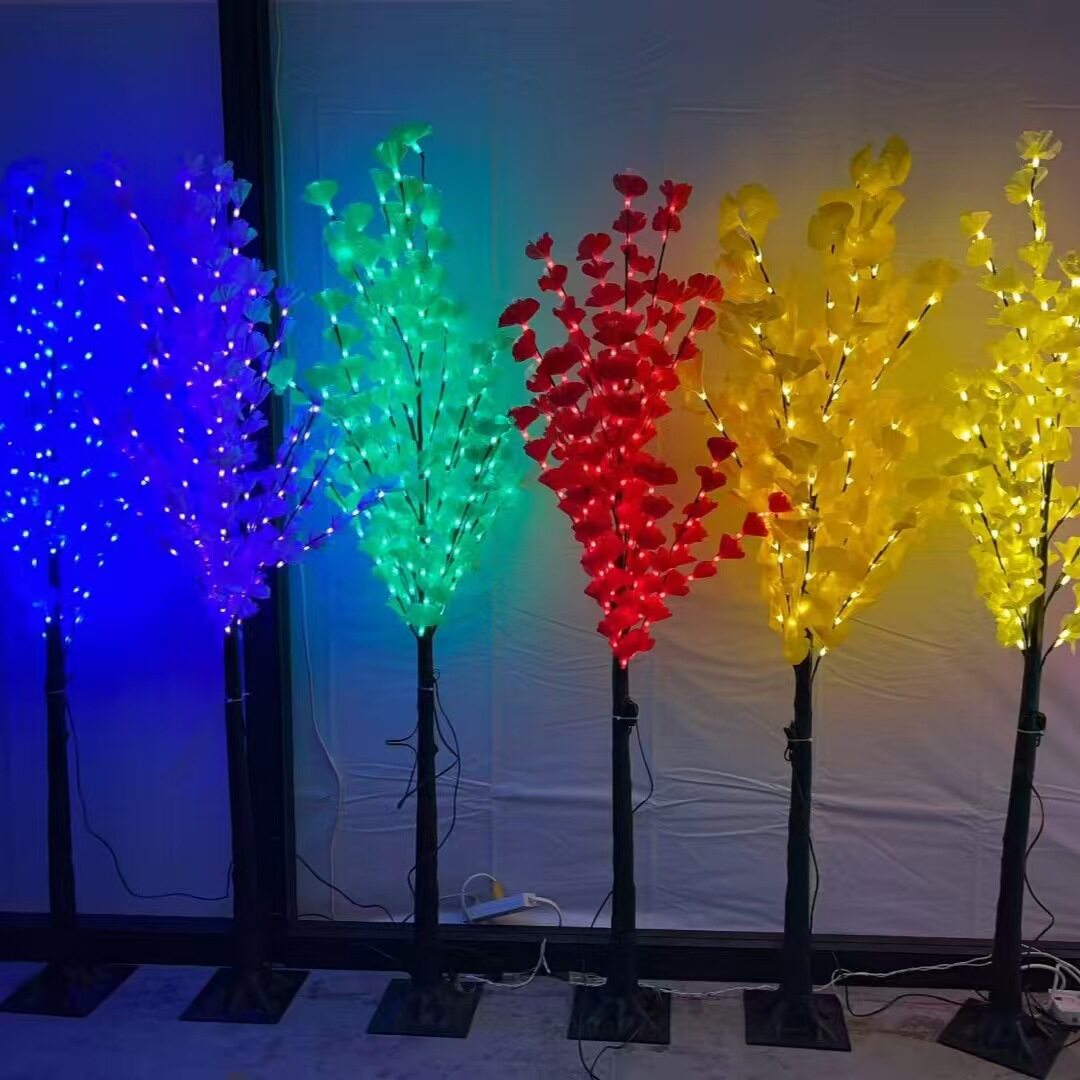 LED灯新春春节1.8米仿真枫叶树桃花仿真布艺树灯粉色灯光庭院户外