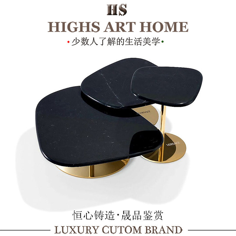 意大利现代轻奢艺术高端茶桌别墅豪宅客厅设计师款大理石组合茶几