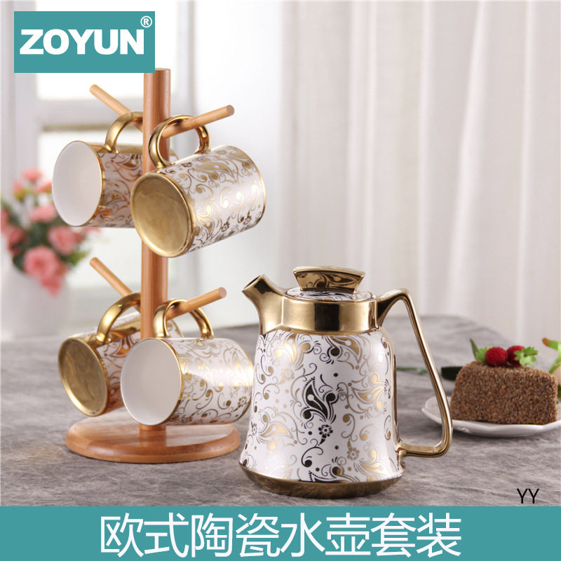 欧式陶瓷大茶壶家用冷水壶咖啡杯具茶壶大容量热水壶冲咖啡壶耐热