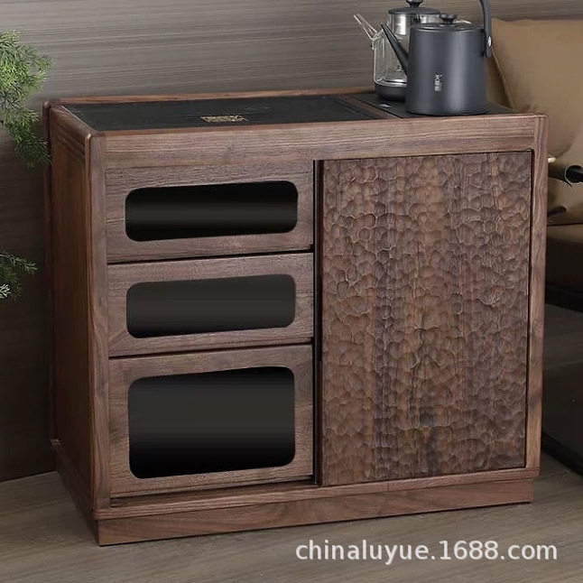 北欧胡桃茶水柜实木现代简约式轻奢型茶边柜小户型家用烧水壶