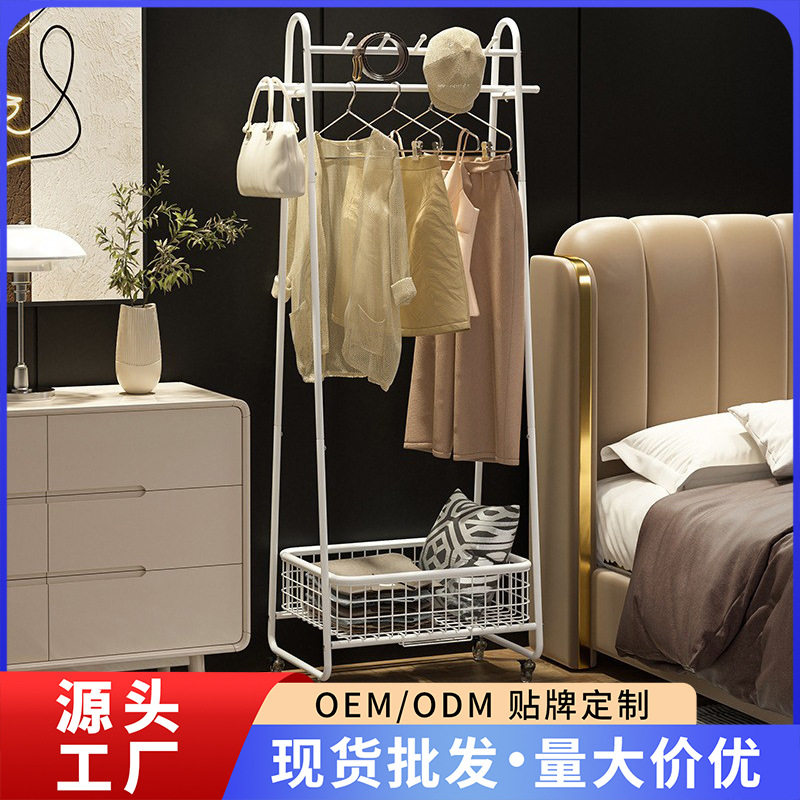 可移动折叠挂衣架卧室落地脏衣篓衣帽架晾衣架家用转角简易置衣架