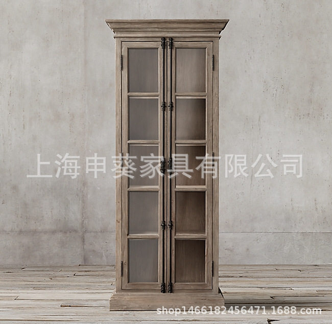 美式轻奢实木框玻璃双门橱柜