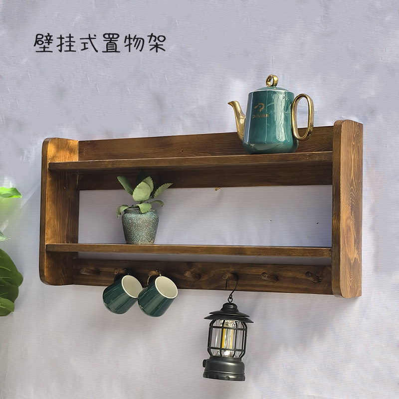 壁柜式实木置物架复古墙上展示架