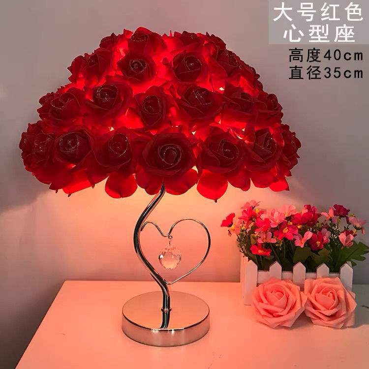 创意简约欧式羽毛台灯卧室床头公主婚房温馨LED生日礼物玫瑰台灯