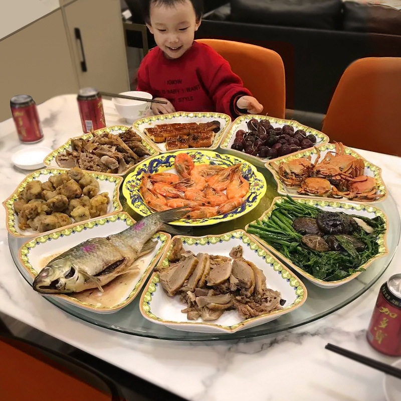 迈卡伦 年夜饭餐具套组盘子摆盘扇形盘团圆陶瓷组合拼盘中式风格