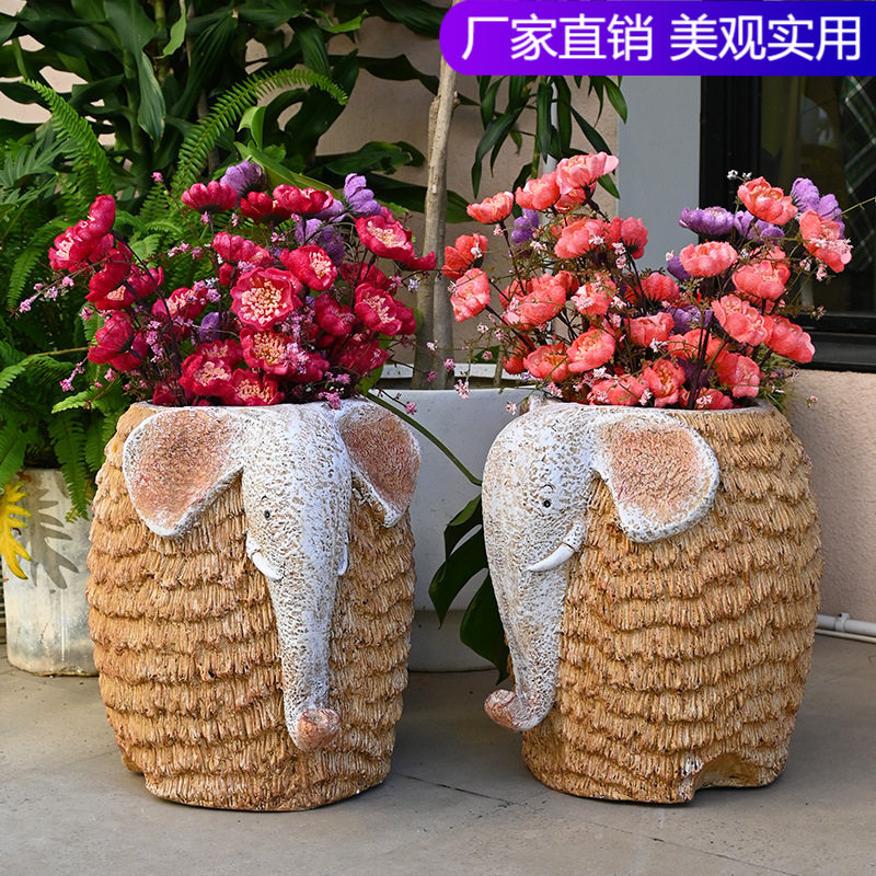 别墅庭院花园装饰摆件户外仿真大象花盆东南亚风院子阳台造景布置