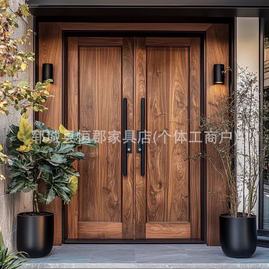 原木实木门进户门定 制别墅大门农村自建房庭院入户门复古双开门