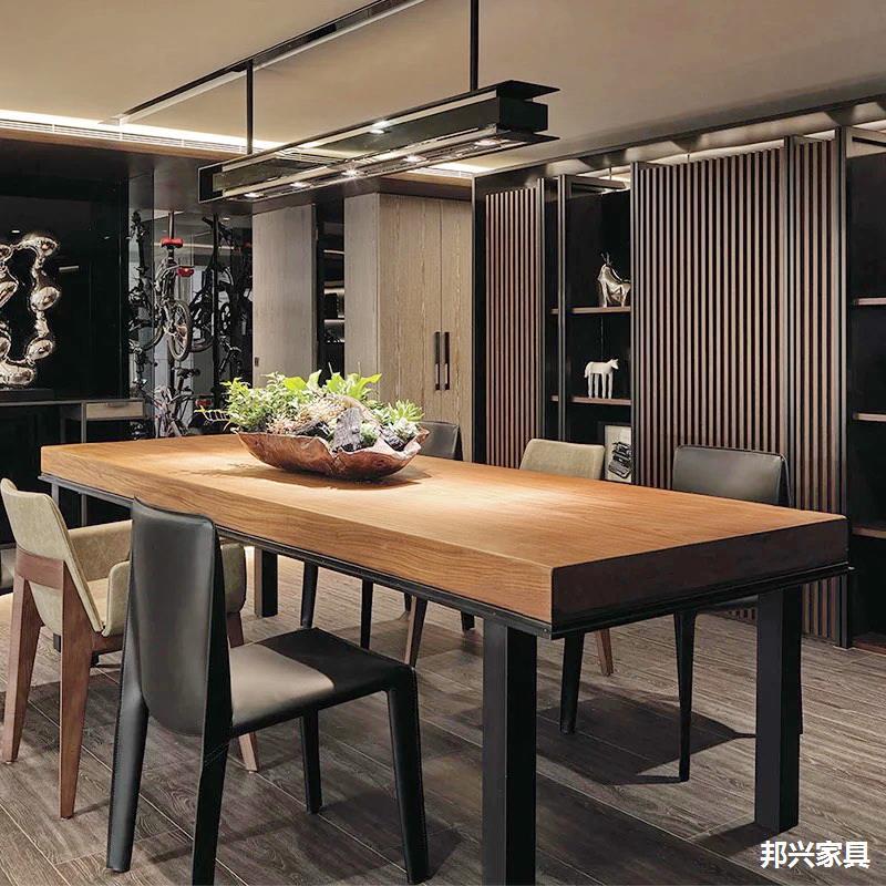覆古工业风美式loft实木办公桌会议桌长桌长方形现代简约铁艺餐桌