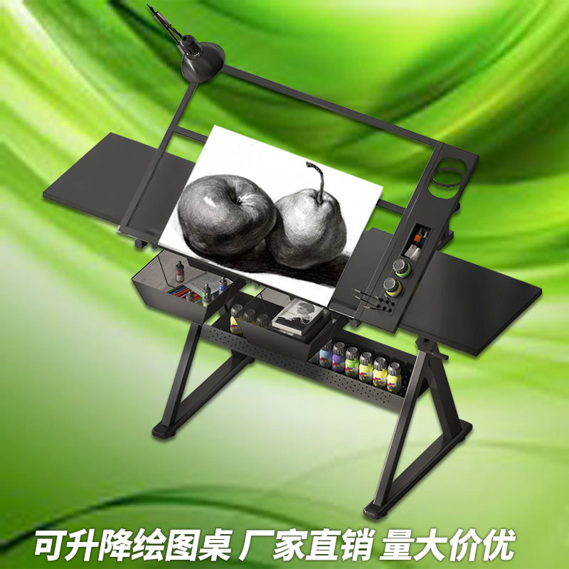 厂家钢化玻璃绘图桌可升降桌面倾斜设计工程师工作台美术教室画桌