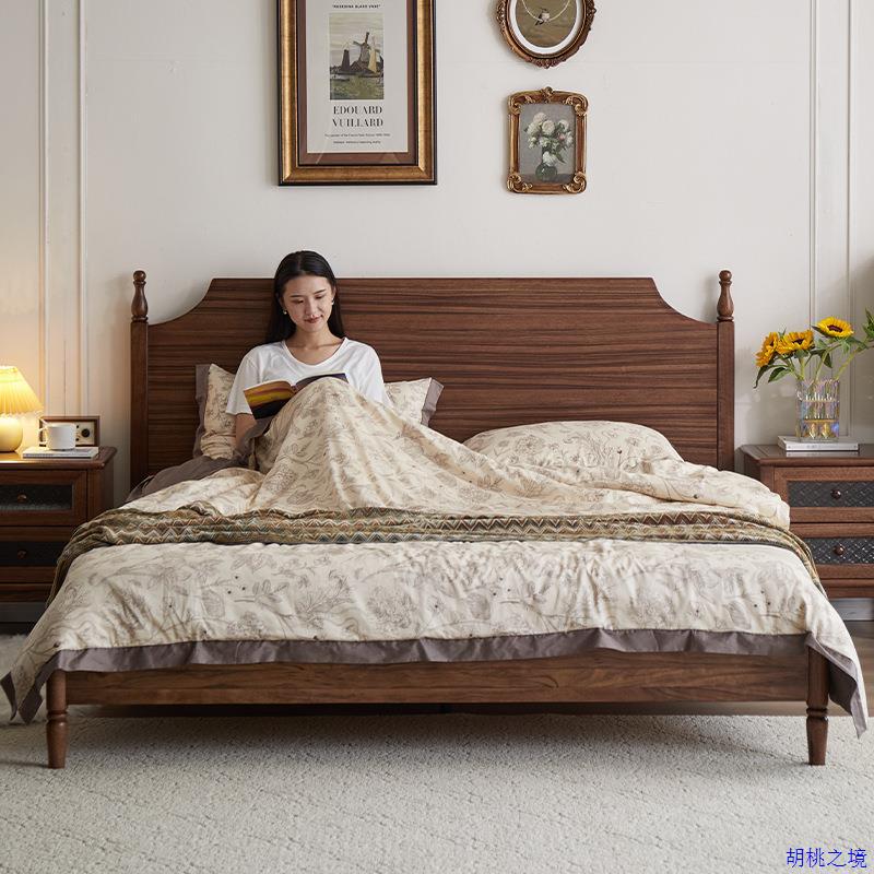 美式简约黑胡桃木床全实木床1.5米1.8米双人床主卧复古风家具