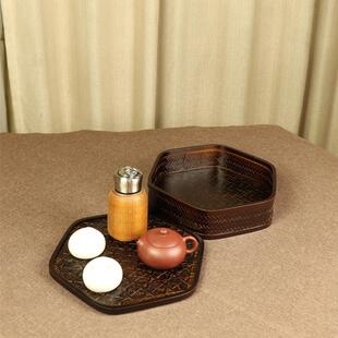 竹编茶具收纳盒竹制有盖竹编收纳盒竹制品茶具收纳竹篮竹工艺品