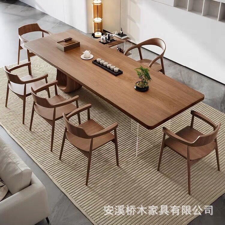 新中式实木大板茶台茶桌椅组合现代简约办公室家用客厅会客泡茶桌