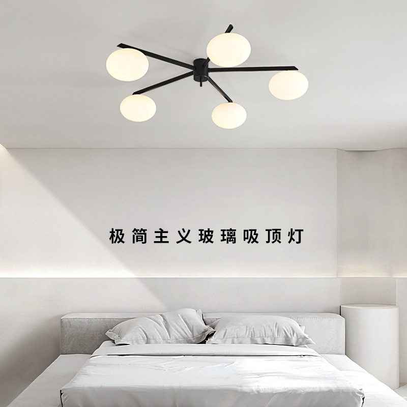 北欧简约全铜黑色玻璃吸顶灯