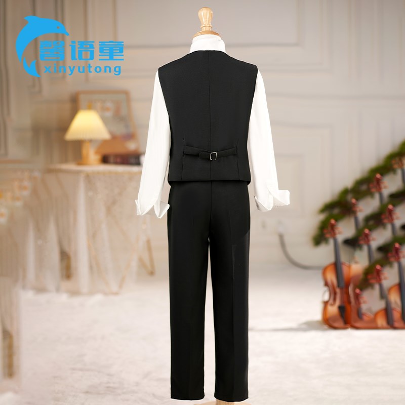 男童礼服马甲套装主持人花童婚礼西装白J衬衫儿童钢琴演出服黑色