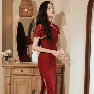复古国风改良连衣裙新娘敬酒服 新款 金玉良缘 红色旗袍2023w春夏季