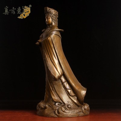 真古意 黄铜妈祖神像摆件 铜开天后圣J母海神妈祖家居供奉工艺品