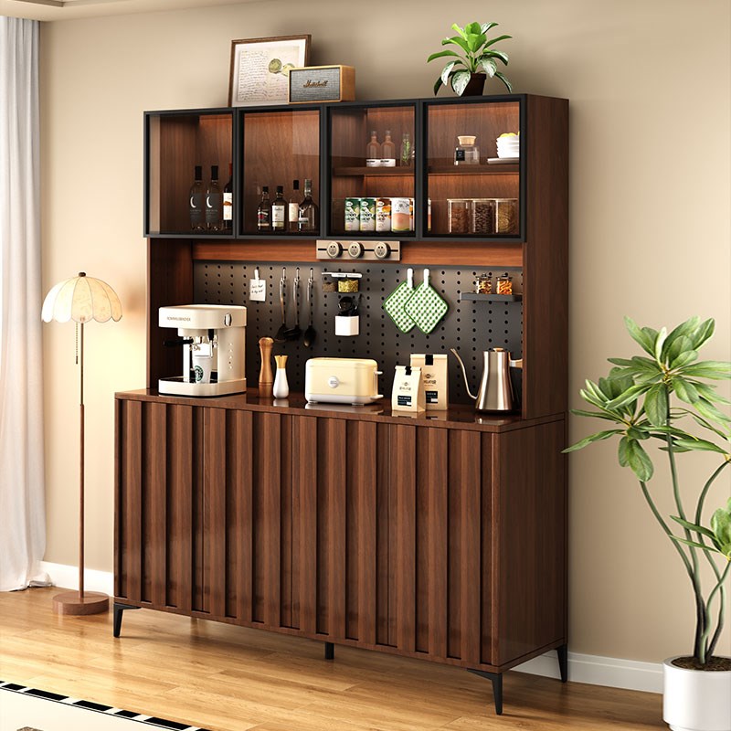 中古风实b木餐边柜靠墙一体收纳柜胡桃色客厅茶水柜置物柜骨骼线
