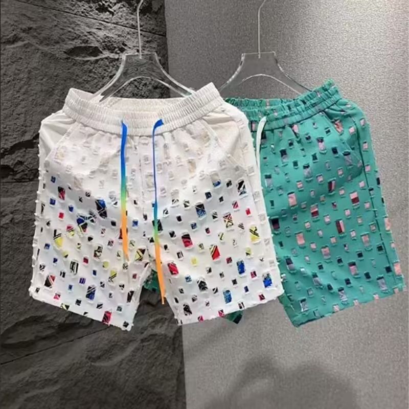 2024夏季男士破洞短裤潮流时尚个性五分裤青年百搭V都市痞帅中裤,男装,短裤,淘宝优惠券,粉丝福利购,淘宝优惠卷