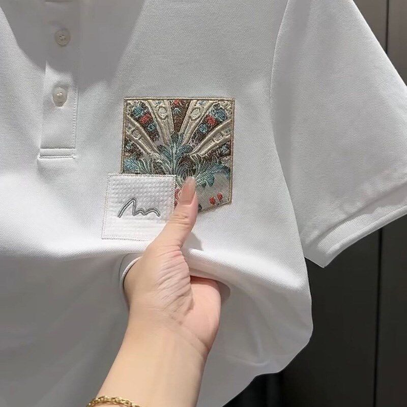 中国风男士翻领POLO衫短袖t恤夏季国潮贴布刺O绣痞帅青年半袖t上