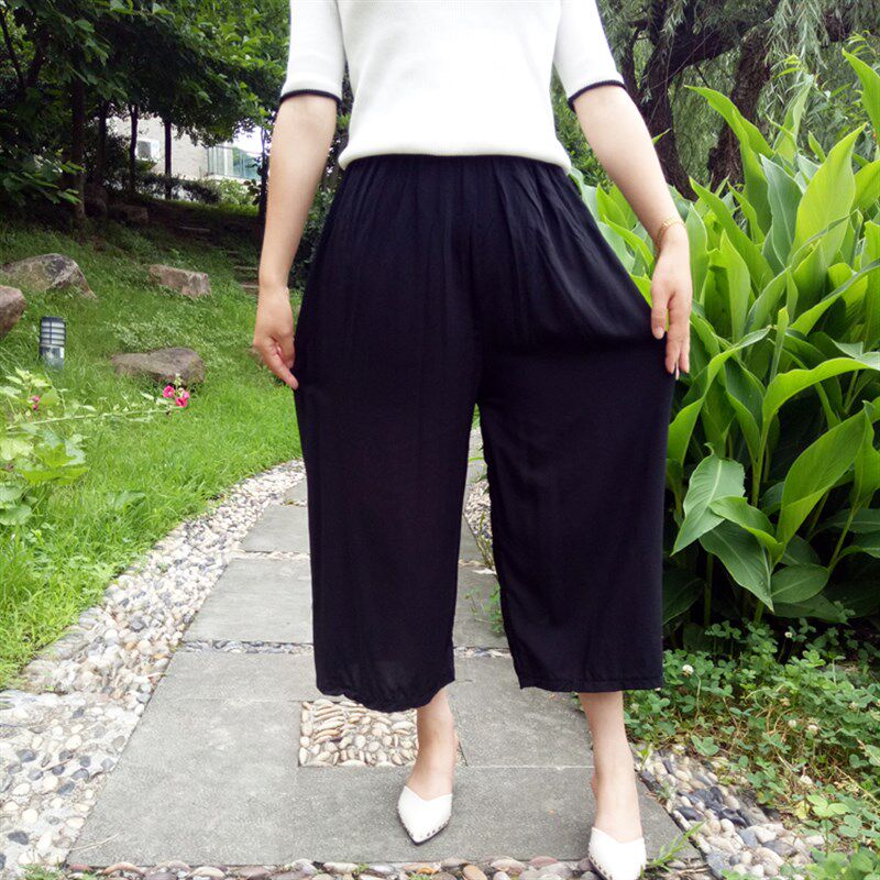 人造棉裤女夏沙滩棉绸阔腿绵绸大脚大码宽松裙Q裤睡九分薄月子居