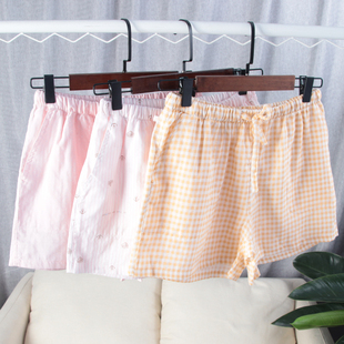 日系可爱睡裤短裤女夏季薄t款纯棉宽松双层纱布全棉居家棉纱家居