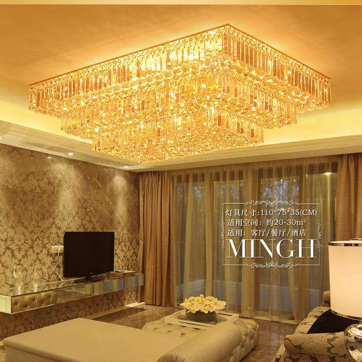 豪华金色长方形水晶灯客厅灯具大气灯饰LED蛋糕水晶灯吸顶灯方形,家装灯饰光源,客厅吸顶灯,淘宝优惠券,粉丝福利购,淘宝优惠卷