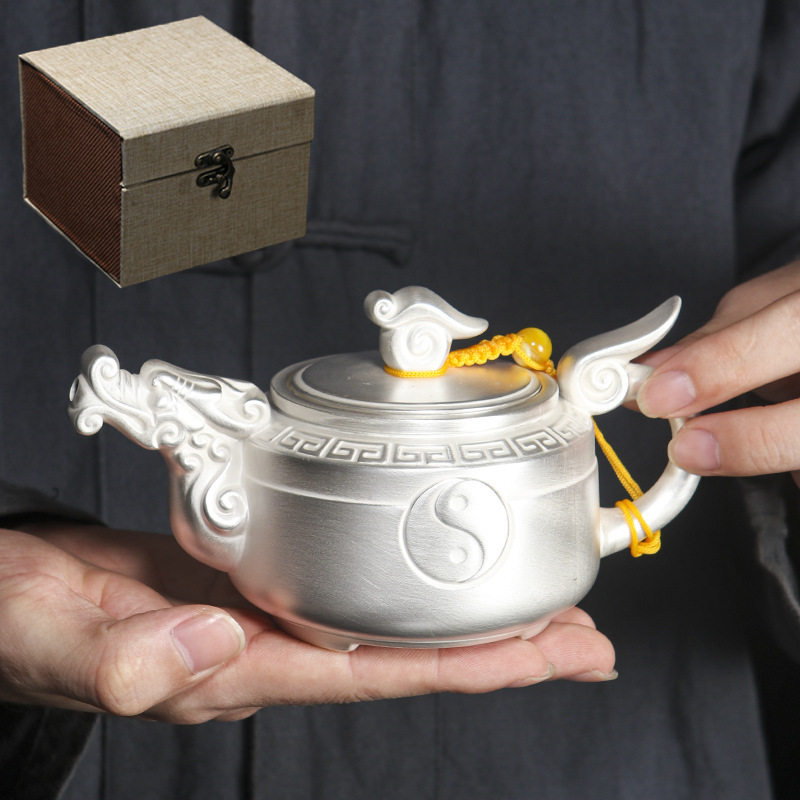 茶具礼品真银包银泡茶壶手工茶具瓷鎏银养生泡茶器送长辈领导茶壶