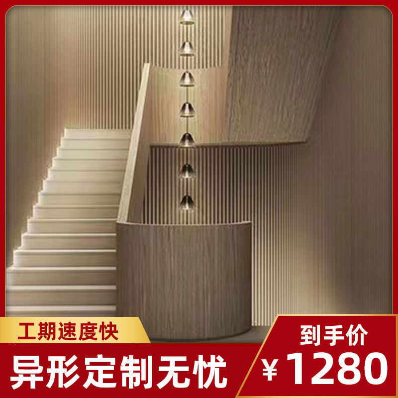 阁楼复式室内楼梯别墅家用商场复式锯齿橡木木饰面跃层钢木楼梯