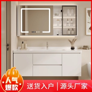 奶油风浴室柜组合轻奢甜美实木现代简约卫生间洗漱台洗手洗脸盆柜
