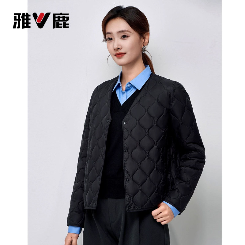 雅鹿无领轻薄女秋冬保暖羽绒服